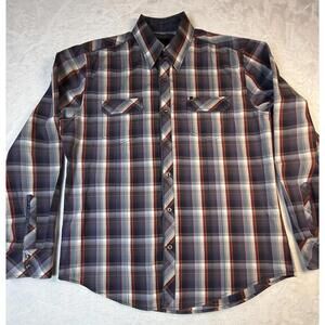 7 Diamonds Button Up Shirt Men’s Long Sleeve Plaid Multicolored Snaps Sleeve XL